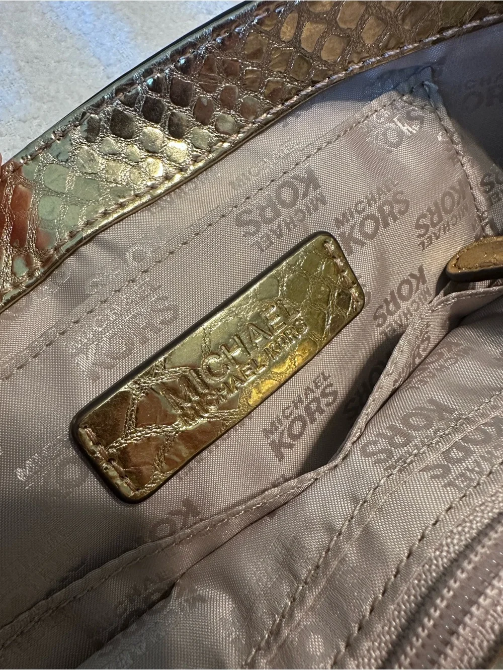 Michael Kors Gold Metallic Snakeskin-Embossed Shoulder Bag